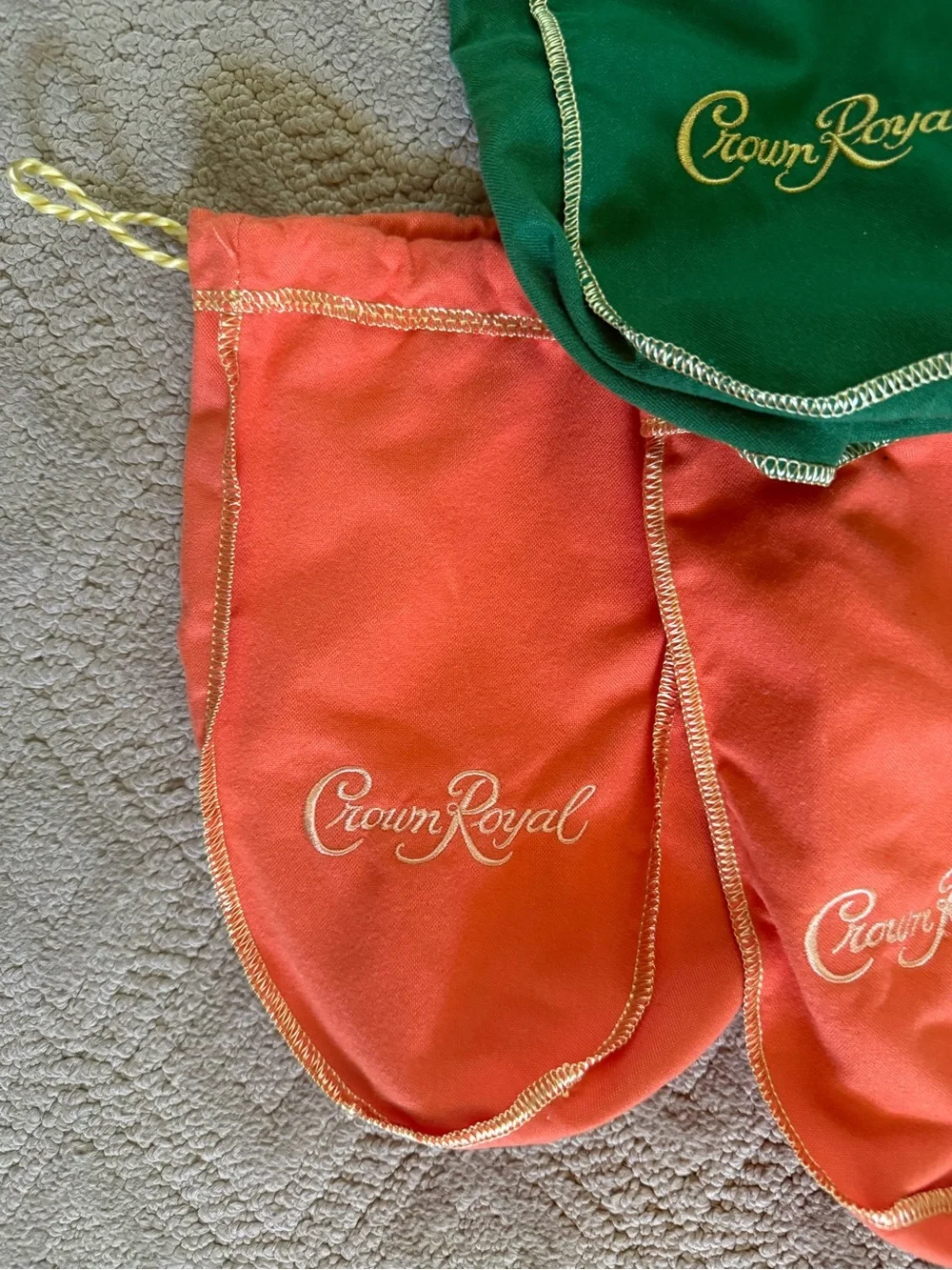 Crown Royal Drawstring Pouches - Green and Orange